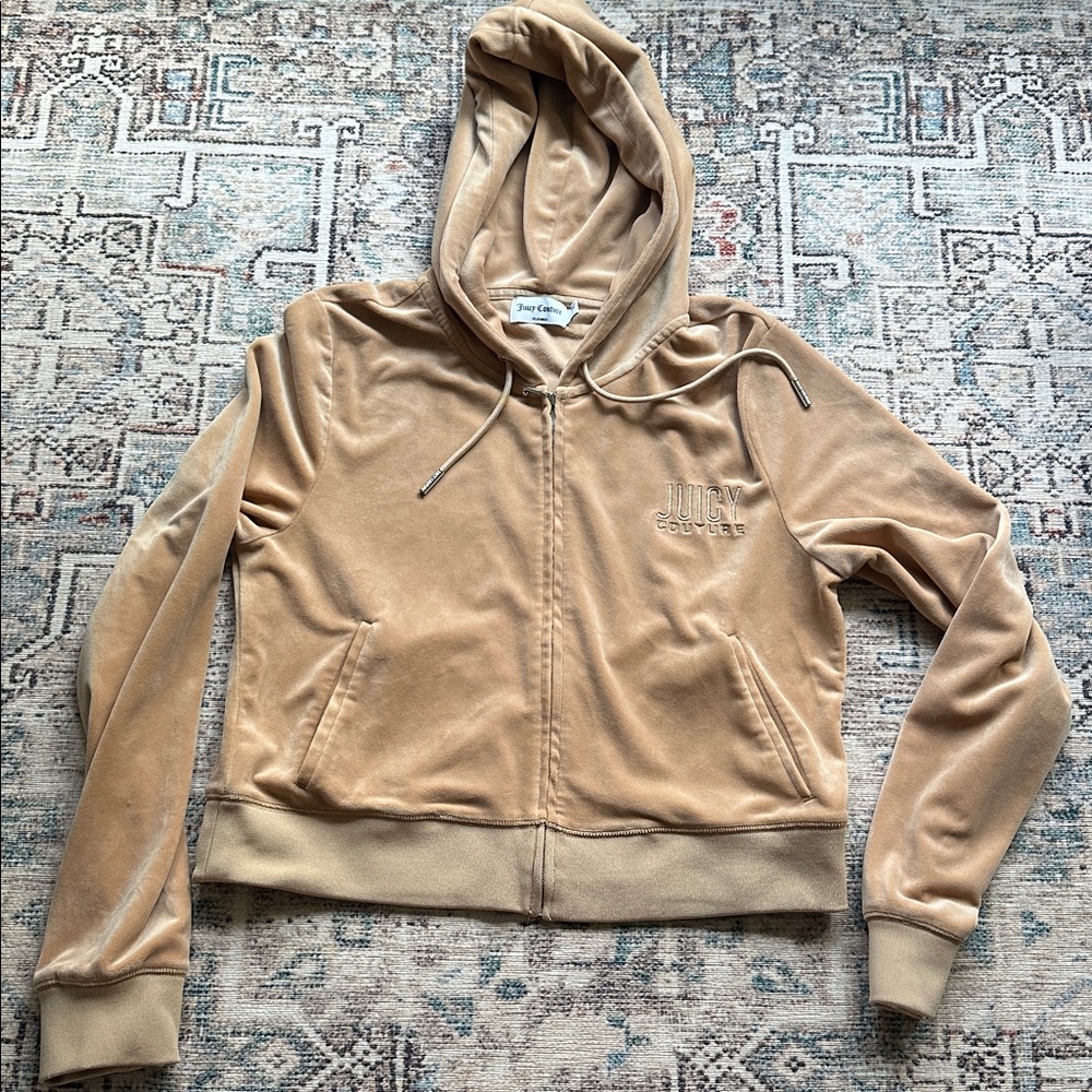 Juicy Couture Brown Velour Zip-Up Hoodie with Hood